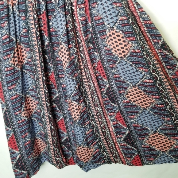 Roxy Dress V-neck Pink Purple Blue Patchwork Print Design Smocked cut out back S - Picture 8 of 14